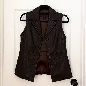 Women Frenchi Vintage.Faux Leather Vest in Dark Brown Size Small
